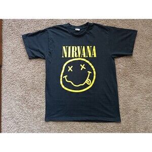 Nirvana Smiley Face T-Shirt Men's Large Black Short Sleeve